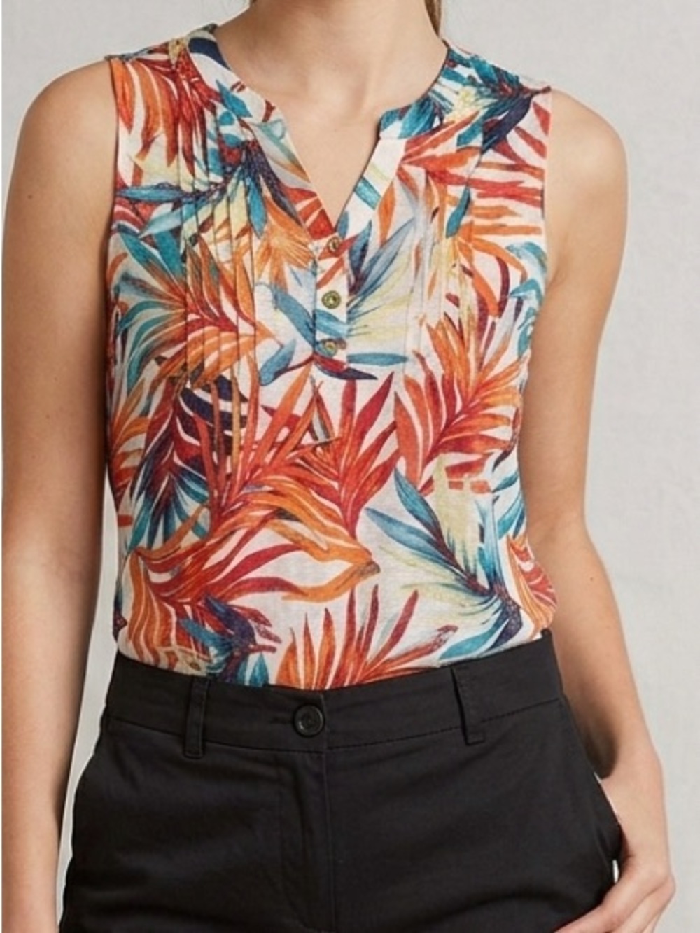 Notations Multicolor Tropical Leaf Henley Tank
